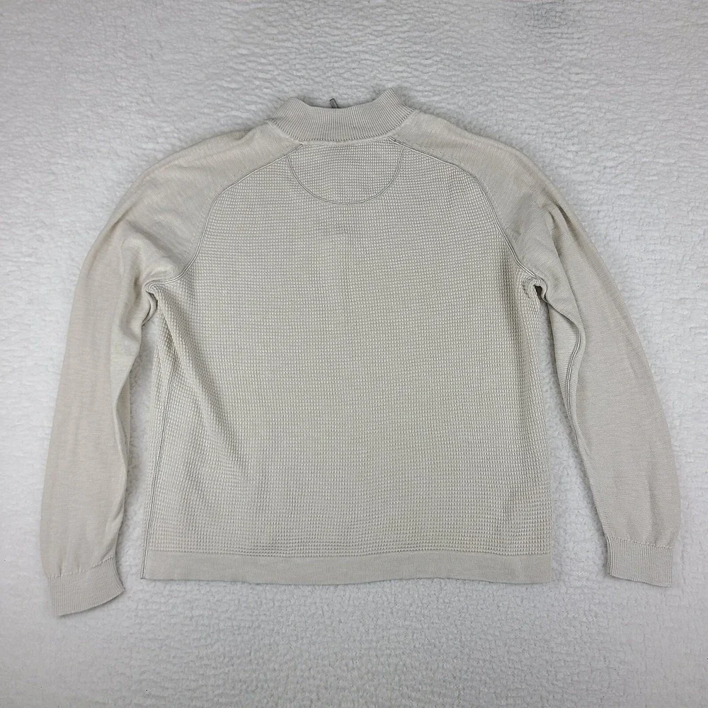 Tommy Bahama Sweater Mens Large Beige‎ Knitted Quarter Zip Sweatshirt